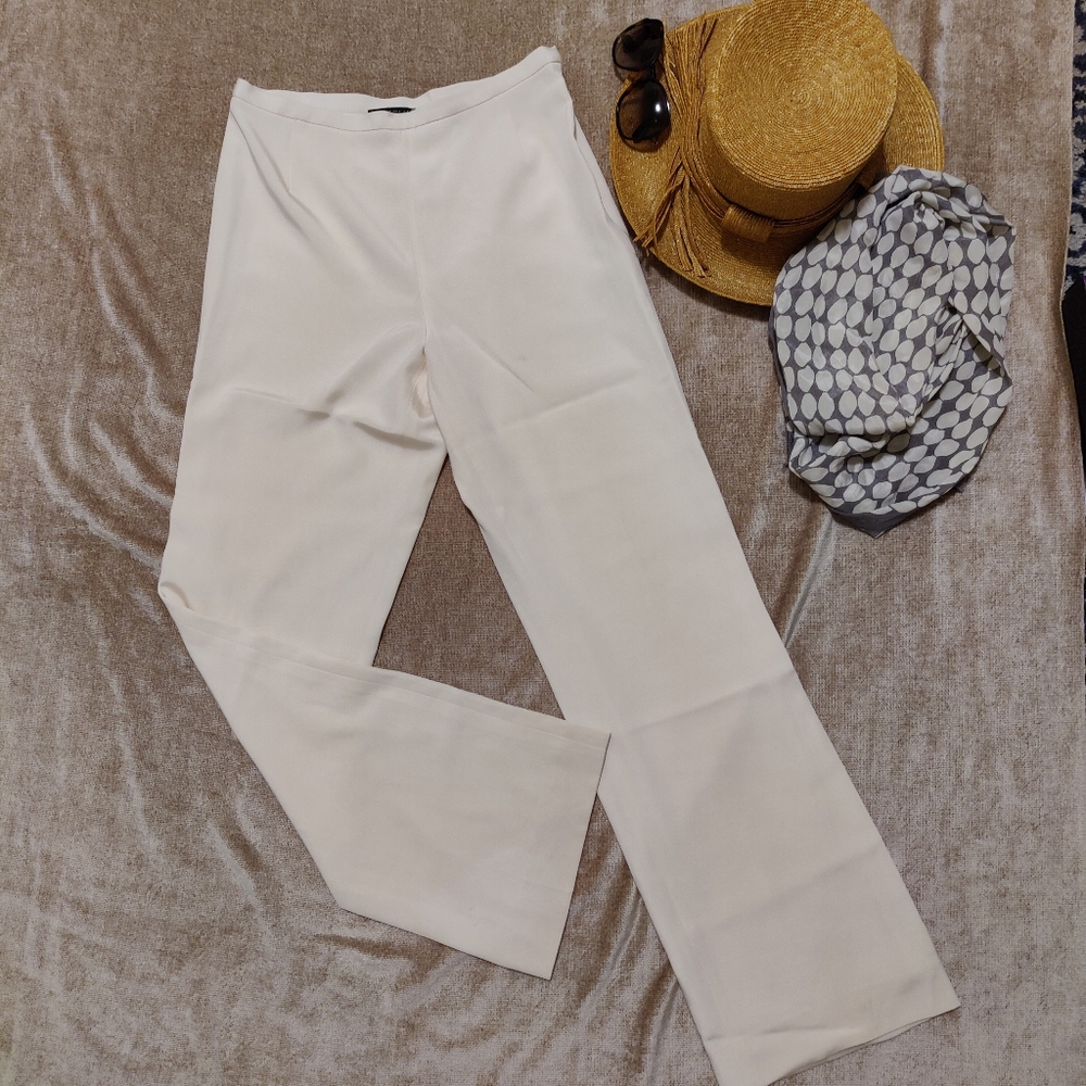 Lafayette 148 New York Ivory Luxury Silk Pants, Size 8